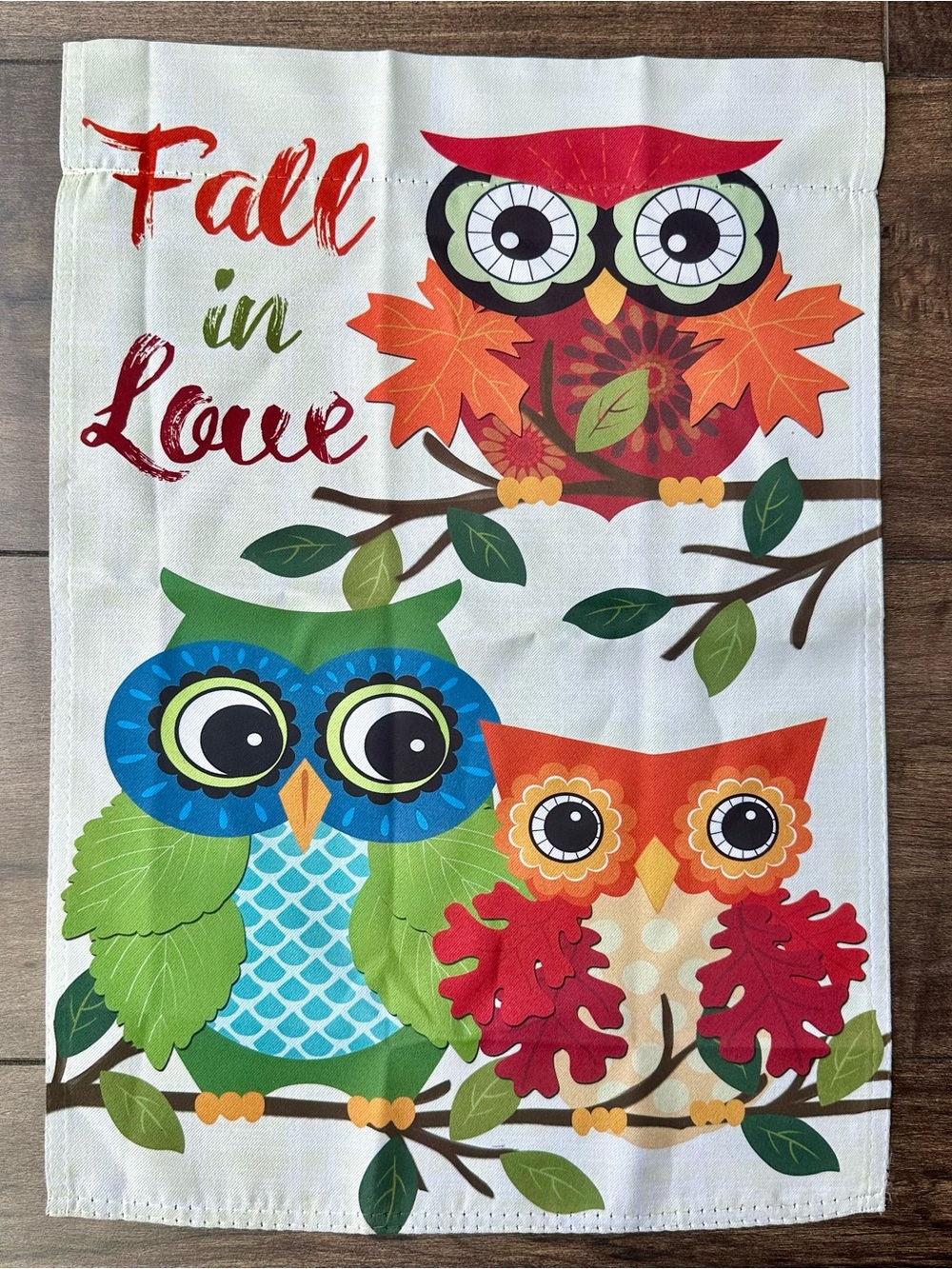 Autumn Owls "Fall in Love" Garden Flag 12.5" x 18" – Double Sided Applique  Flag